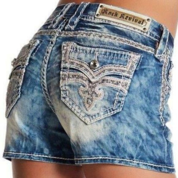 ❤️ROCK REVIVAL❤️ HANAYA ACID WASH EMBELLISHED EASY SHORTS SIZE 29 - Picture 3 of 16